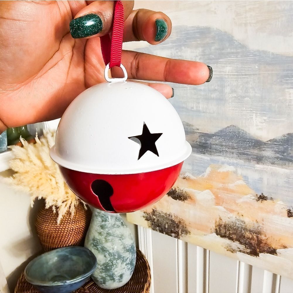 Y2K Large Red & White Metal Christmas Sleigh Bell.